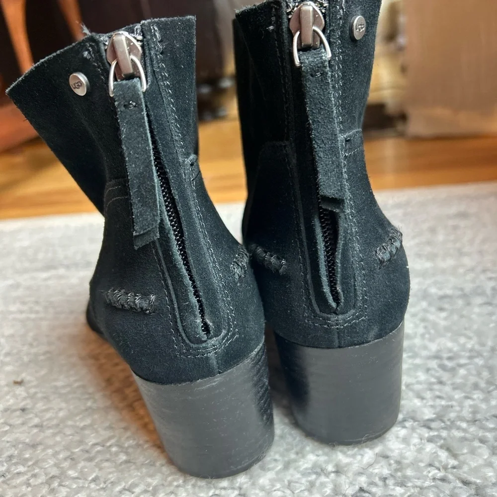 Ugg Women’s Suede Bandara Leather Zip-Up Ankle Boots Booties - Picture 6 of 14